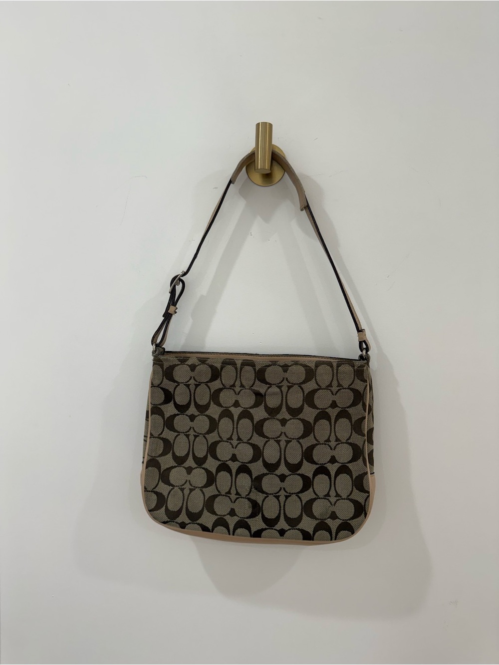 Coach Monogram Shoulder Bag in Brown and Tan